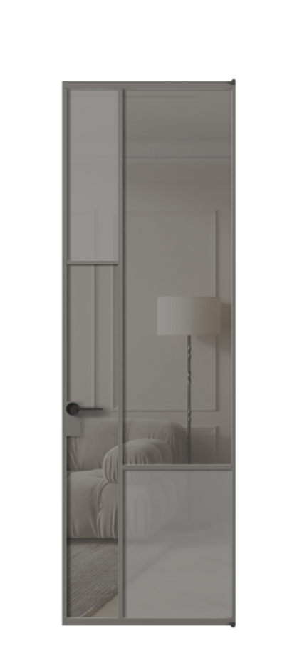 Межкомнатная дверь Мозаик АЛПЛ041.13 Алюминий классический серый Сатинированное серое стекло, триплекс, 6 мм + Прозрачное серое стекло, триплекс Цена 165870 ₽ | Volhovec