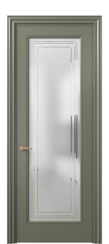 Межкомнатная дверь Маскот 8400 Матовый оливковый тёмный Сатинированное стекло с гравировкой "Грани", триплекс Цена 82499 ₽ | Volhovec
