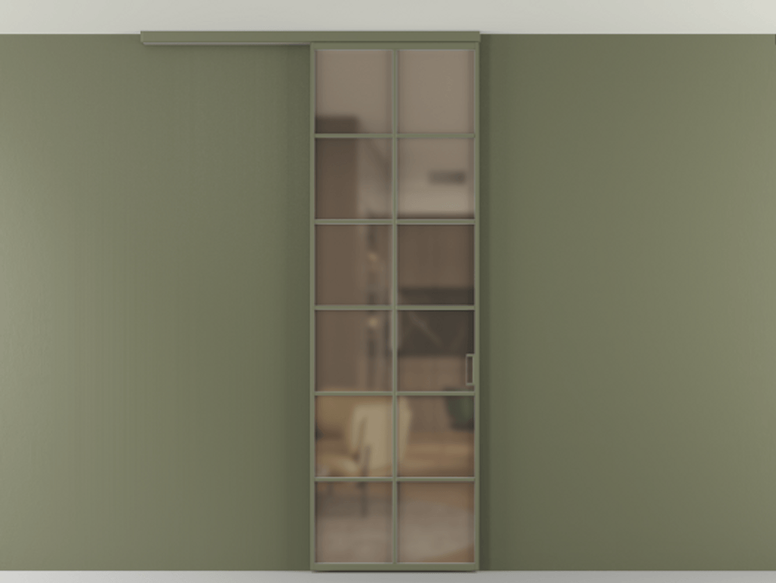 Перегородка Формато вдоль стены на потолок 1 створка АЛПР 040.05 Алюминий оливковый тёмный Сатинированное бронзовое стекло, триплекс Цена 107852 ₽ | Volhovec