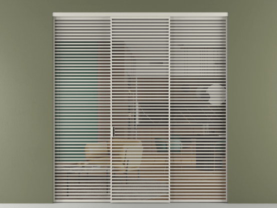 Алюминевая перегородка vn1+2_07_ Алюминий тёплый серый Серый прозрачное. Цвет Алюминий тёплый серый. Материал Алюминий в эмали. Коллекция Перегородка Формато внутри проёма 3 створки. Картинка.